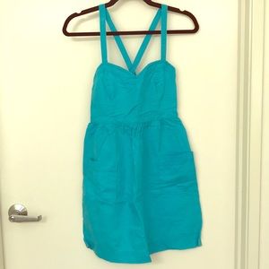 Blue linen mini dress